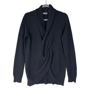 Neiman Marcus Cashmere Sweater Womens Medium Black‎ Twist Front Shawl Collar